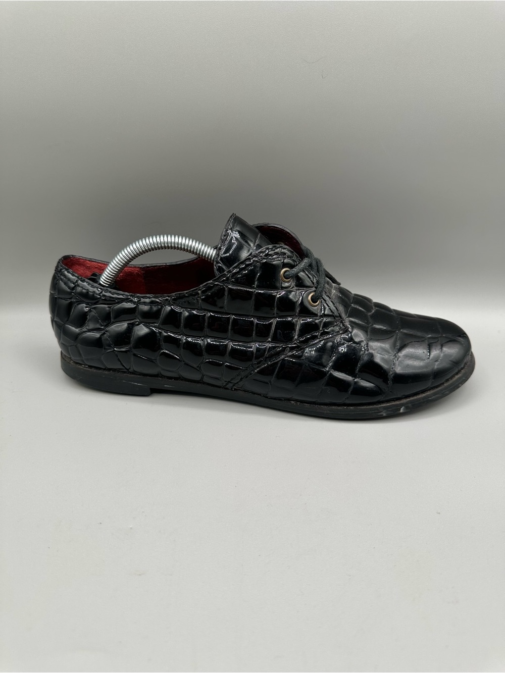 Kenzo Crocodile Embossed Leather Derby Shoes Women 8 Black